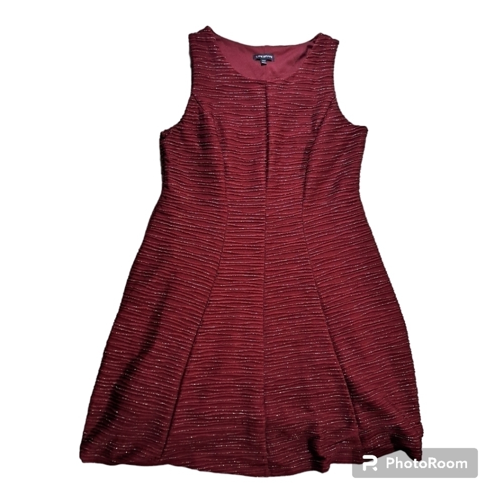 Lane Bryant Sleeveless Dress EUC Red Silver Shimmer 14/16